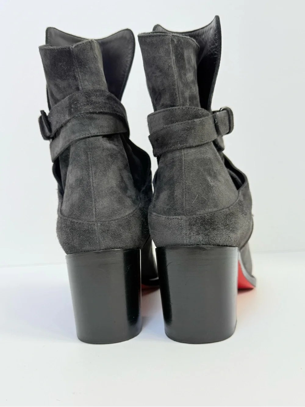 Christian Louboutin Karistrap 70 Black Suede Buckle Ankle Boots 39.5